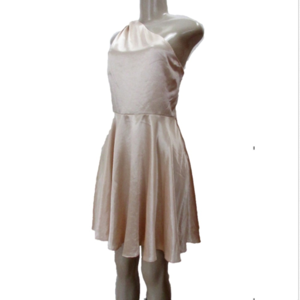 LULU'S L Satin Cream One Shoulder Cocktail Dress